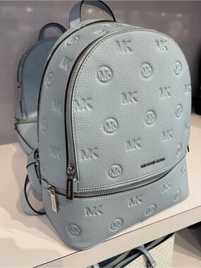 Michael Kors Rhea Medium Zip Logo Debossed Backpack
Pale Ocean 
NWT